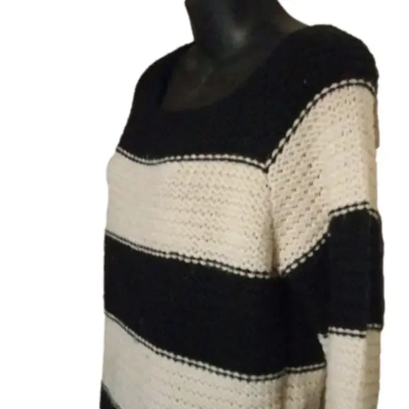 Sanctuary size large black/ cream striped sweater. So pretty for winter. - Picture 3 of 11